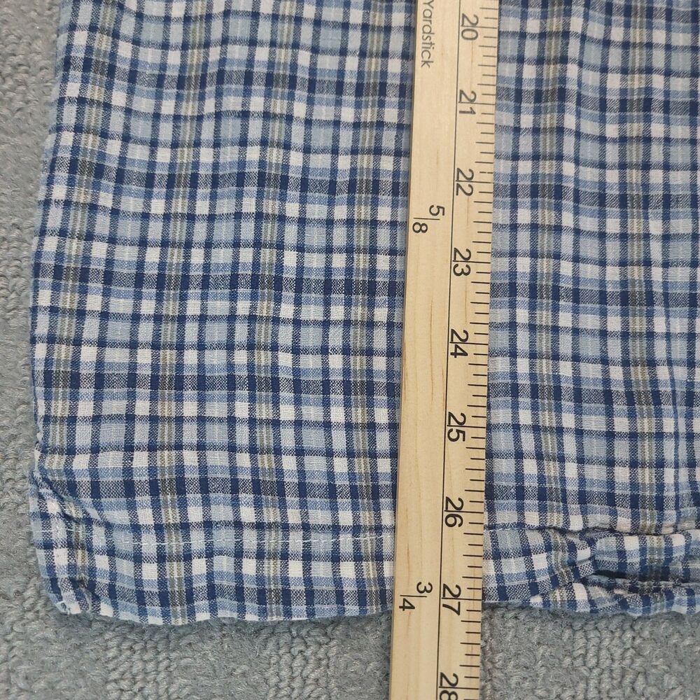 On the Brink Men's L Shirt Linen Blend Button Up Short Sleeve Plaid Pocket VTG - Picture 8 of 10